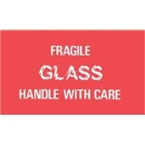3 x 5" - "Fragile - Glass - Handle With Care" Labels -500 per Roll