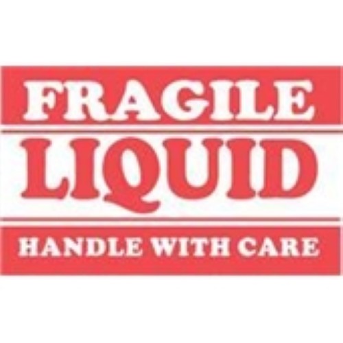 3 x 5" - "Fragile - Liquid - Handle With Care" Labels -500 per Roll