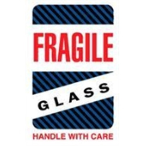 4 x 6" - "Fragile - Glass - Handle With Care" Labels -500 per Roll