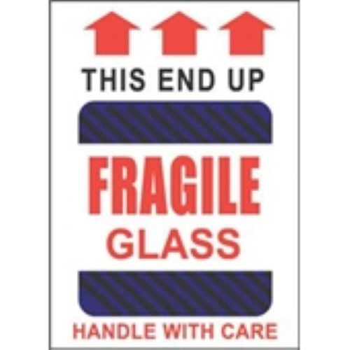 4 x 6" - "Fragile Glass - This End Up" Labels -500 per Roll