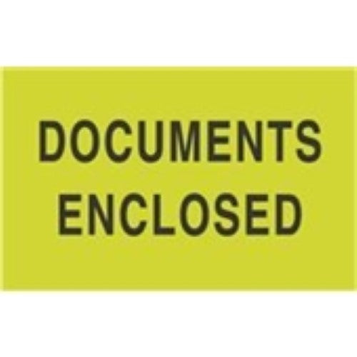 3 x 5" - "Documents Enclosed" (Fluorescent Green) Labels -500 per Roll