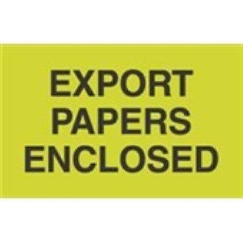 3 x 5" - "Export Papers Enclosed" (Fluorescent Green) Labels -500 per Roll