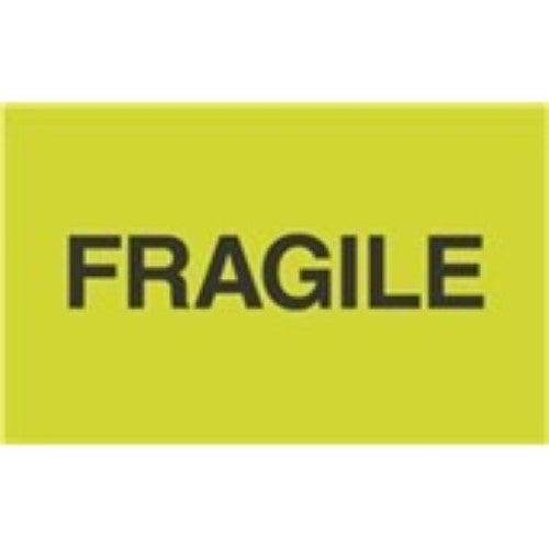 3 x 5" - "Fragile" (Fluorescent Green) Labels -500 per Roll