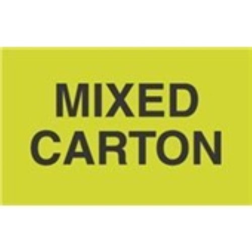 3 x 5" - "Mixed Carton" (Fluorescent Green) Labels -500 per Roll