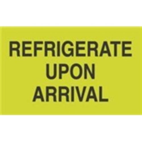 3 x 5" - "Refrigerate Upon Arrival" (Fluorescent Green) Labels -500 per Roll