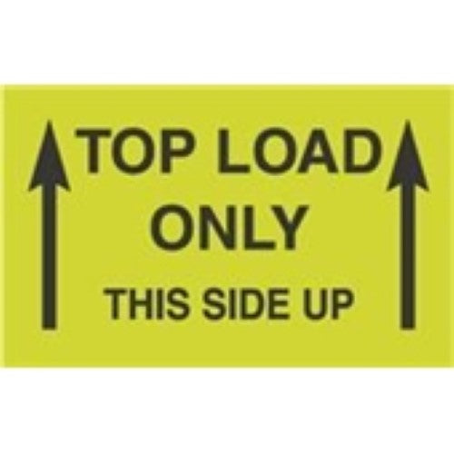 3 x 5" - "Top Load Only - This Side Up" (Fluorescent Green) Labels -500 per Roll