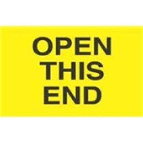 3 x 5" - "Open This End" (Fluorescent Yellow) Labels -500 per Roll