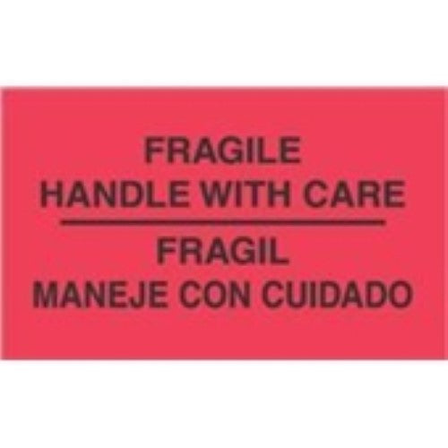 3 x 5" - "Fragil - Maneje Con Cuidado" (Fluorescent Red) Bilingual Labels -500 per Roll