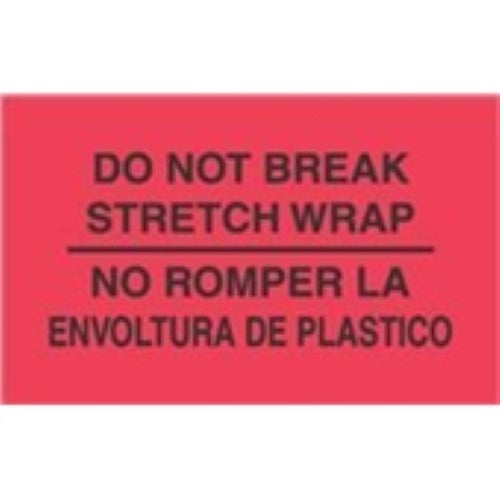 3 x 5" - "No Romper La Envoltura De Plastico" (Fluorescent Red) Bilingual Labels -500 per Roll