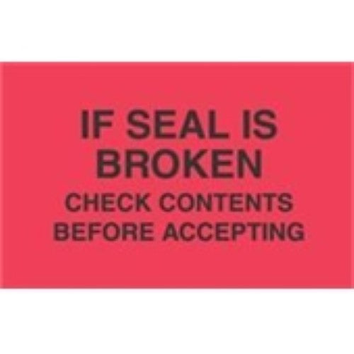3 x 5" - "Check Contents Before Accepting" (Fluorescent Red) Labels -500 per Roll