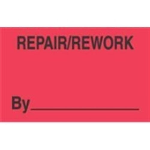 3 x 5" - "Repair/Rework By" (Fluorescent Red) Labels -500 per Roll