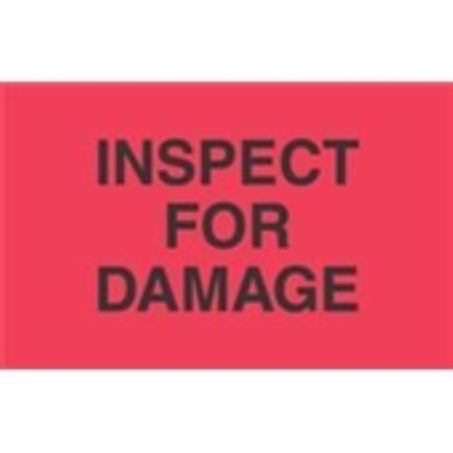 3 x 5" - "Inspect For Damage" (Fluorescent Red) Labels -500 per Roll