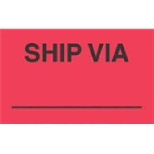 3 x 5" - "Ship Via" (Fluorescent Red) Labels -500 per Roll