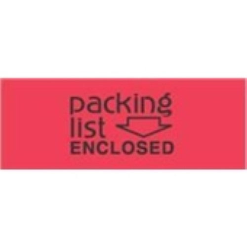 2 x 3" - "Packing List Enclosed" (Fluorescent Red) Labels -500 per Roll