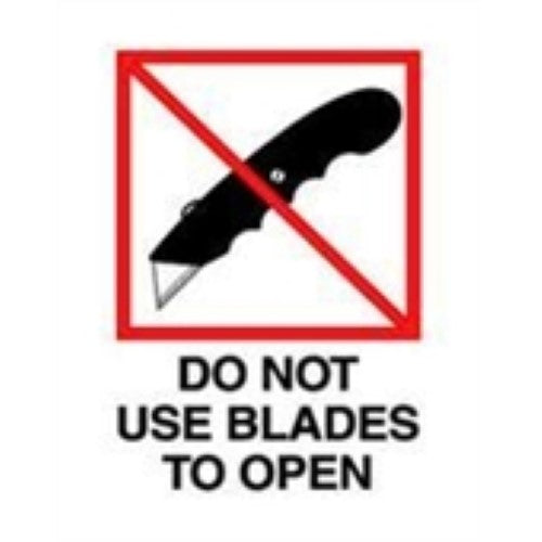 3 x 4" - "Do Not Use Blades to Open" Labels -500 per Roll
