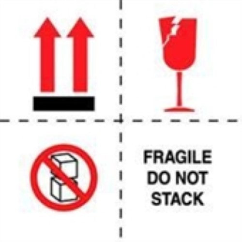 4 x 4" - "Fragile - Do Not Stack" Labels -500 per Roll